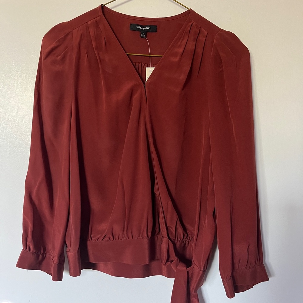 Madewell Deep Red 100% Silk Wrap Blouse